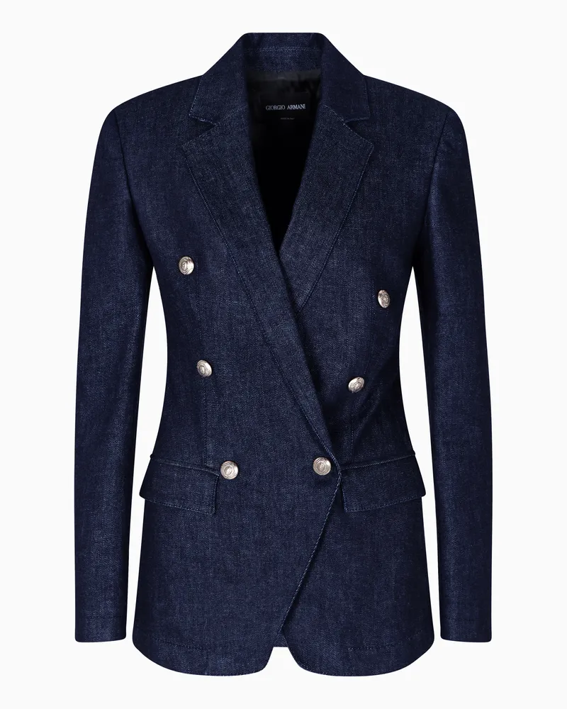 Giorgio Armani Zweireihiges Sakko aus der Denim Collection, gefertigt aus elastischem Denim Blau