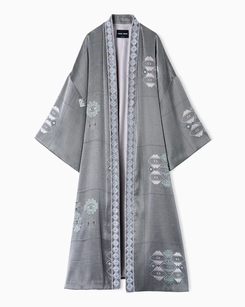 Giorgio Armani Viskose und Seide mischen einen Übermantel mit Stickerei Gemustert