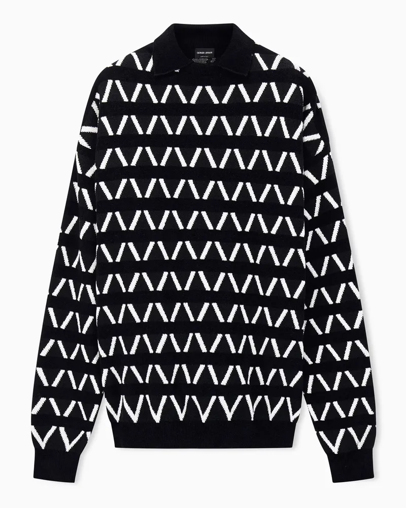 Giorgio Armani Pullover aus Schurwollmix mit geometrischem Jacquardmuster Marineblau
