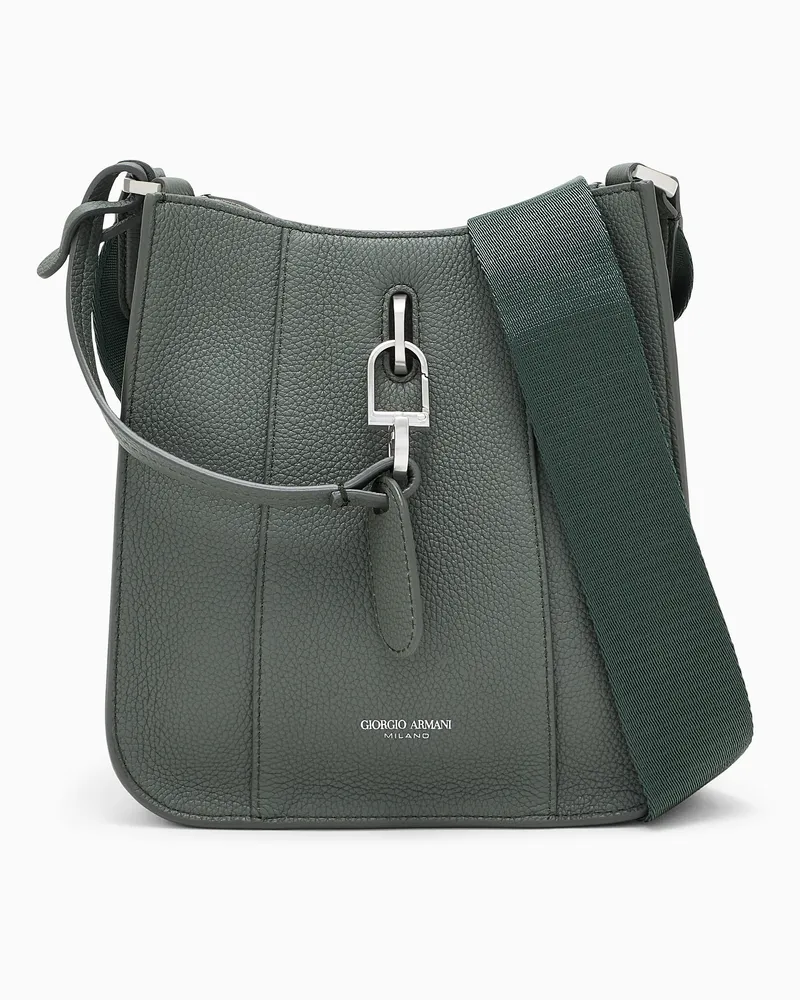 Giorgio Armani Schultertasche aus genarbtem Leder mit verstellbarem Riemen Grün