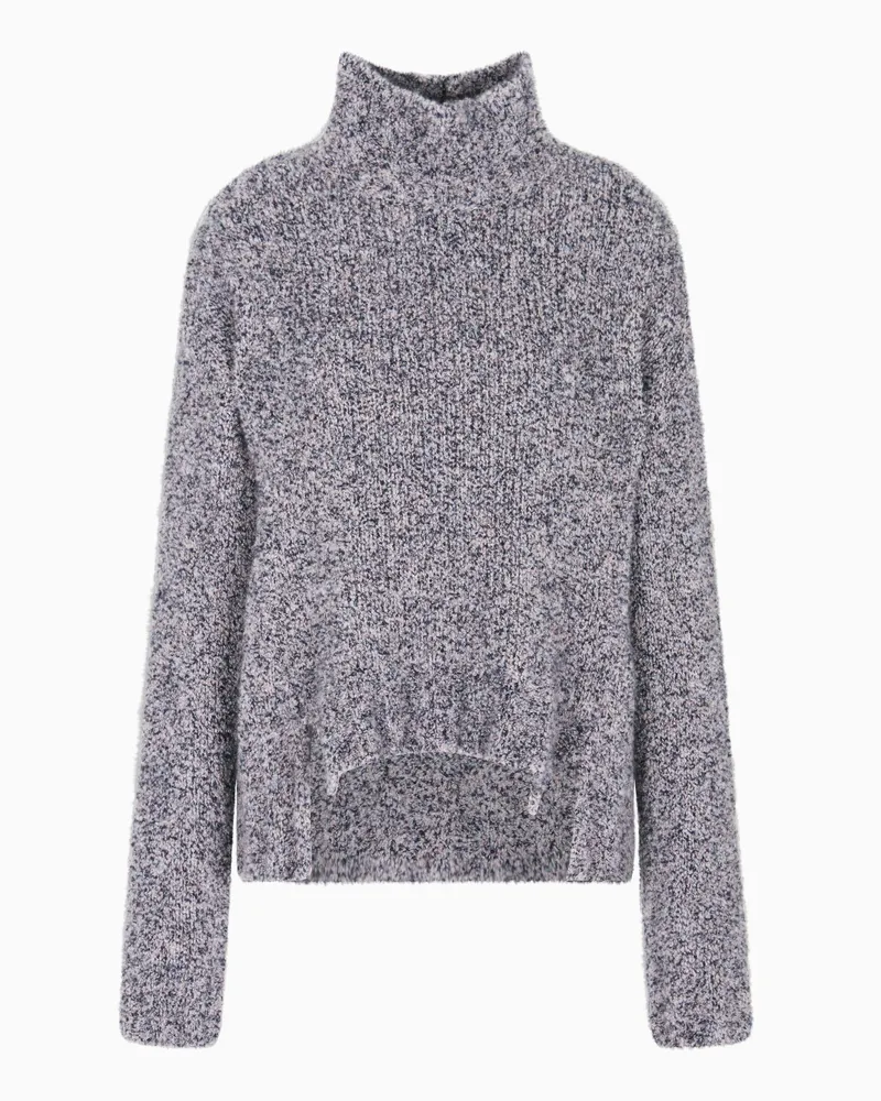 Giorgio Armani Pullover mit hohem Kragen aus Kaschmir und Seide in Bouclé-Optik Grau