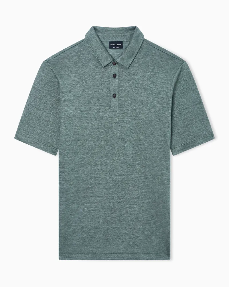 Giorgio Armani Jersey-Poloshirt mit kurzen Ärmeln aus reinem Leinen Grün