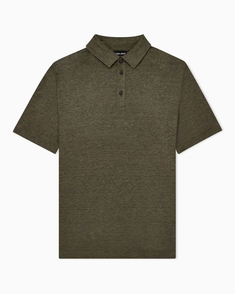 Giorgio Armani Jersey-Poloshirt mit kurzen Ärmeln aus reinem Leinen Grün