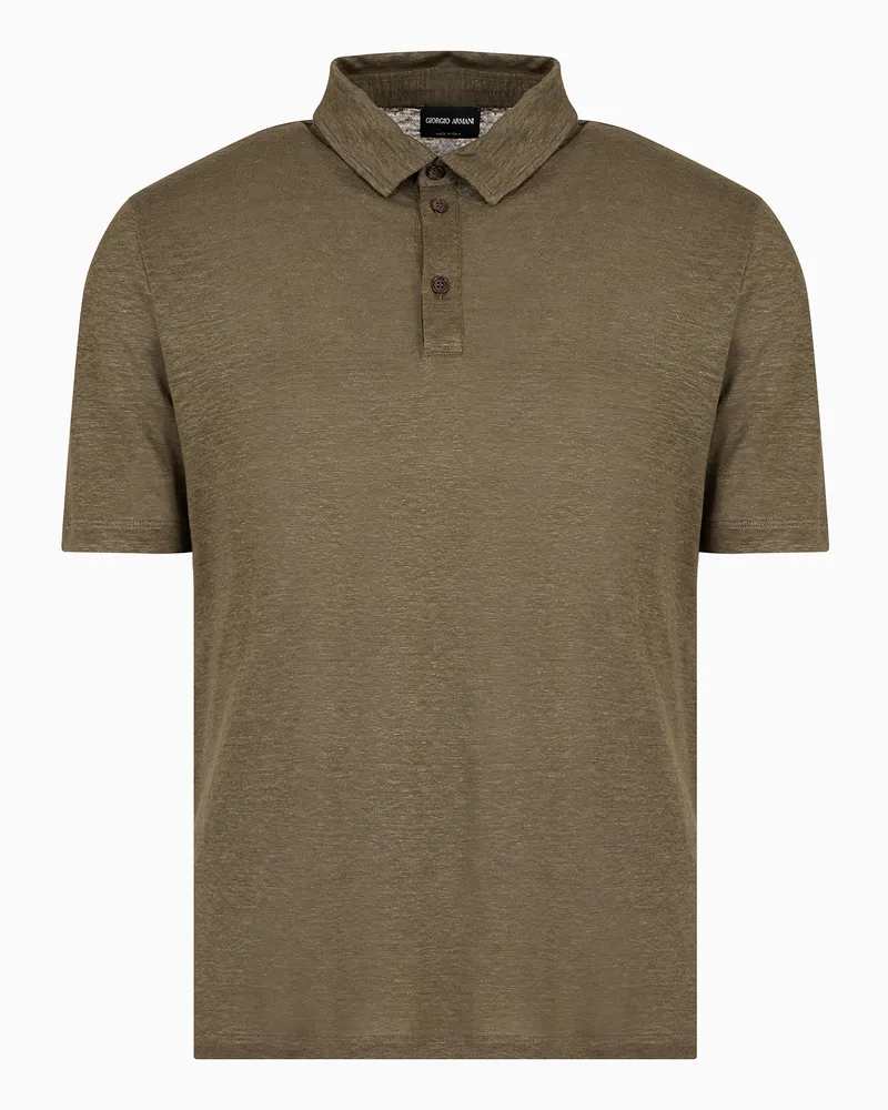 Giorgio Armani Jersey-Poloshirt mit kurzen Ärmeln aus reinem Leinen Grün