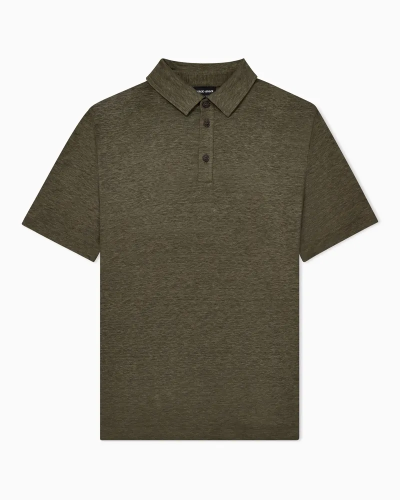 Giorgio Armani Jersey-Poloshirt mit kurzen Ärmeln aus reinem Leinen Grün