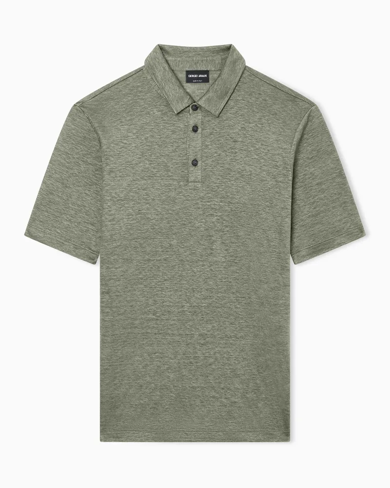 Giorgio Armani Jersey-Poloshirt mit kurzen Ärmeln aus reinem Leinen Grün