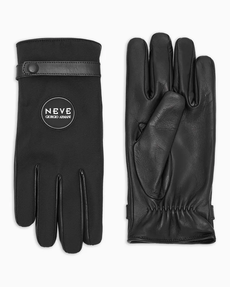 Giorgio Armani Neve Handschuhe aus Nylon und Nappaleder Schwarz