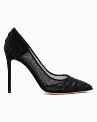 Giorgio Armani Pumps Aus Tüll mit Veloursleder-stickerei Schwarz