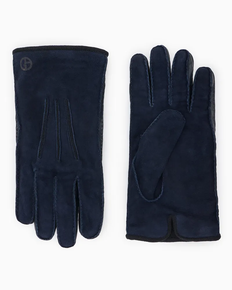 Giorgio Armani Handschuhe aus Wildleder mit Kaschmirfutter und Ziernähten Marineblau