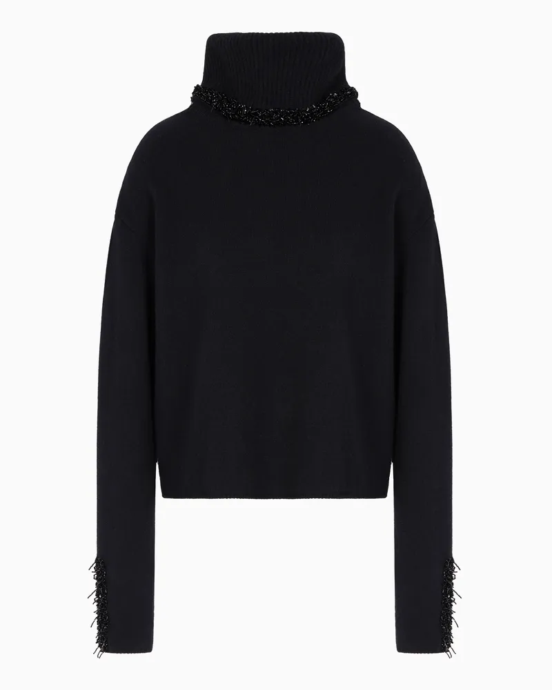 Giorgio Armani Rollkragenpullover aus Kaschmir und Wolle mit Stickerei Schwarz