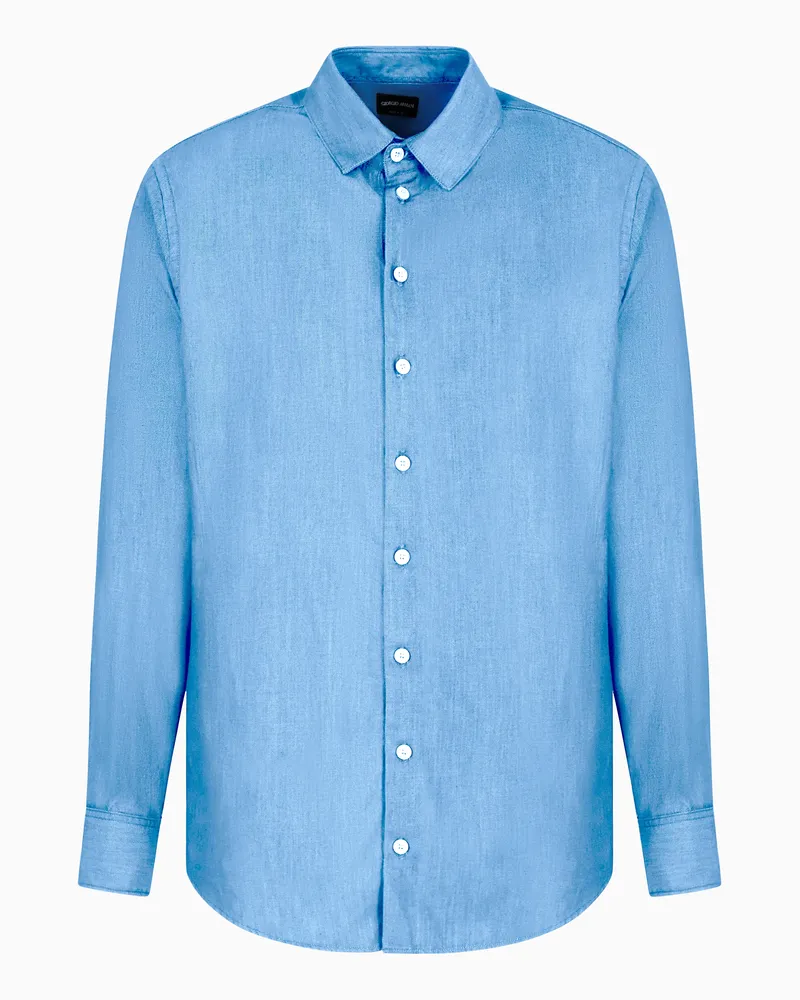 Giorgio Armani Hemd in Regular Fit aus Baumwolldenim Blau