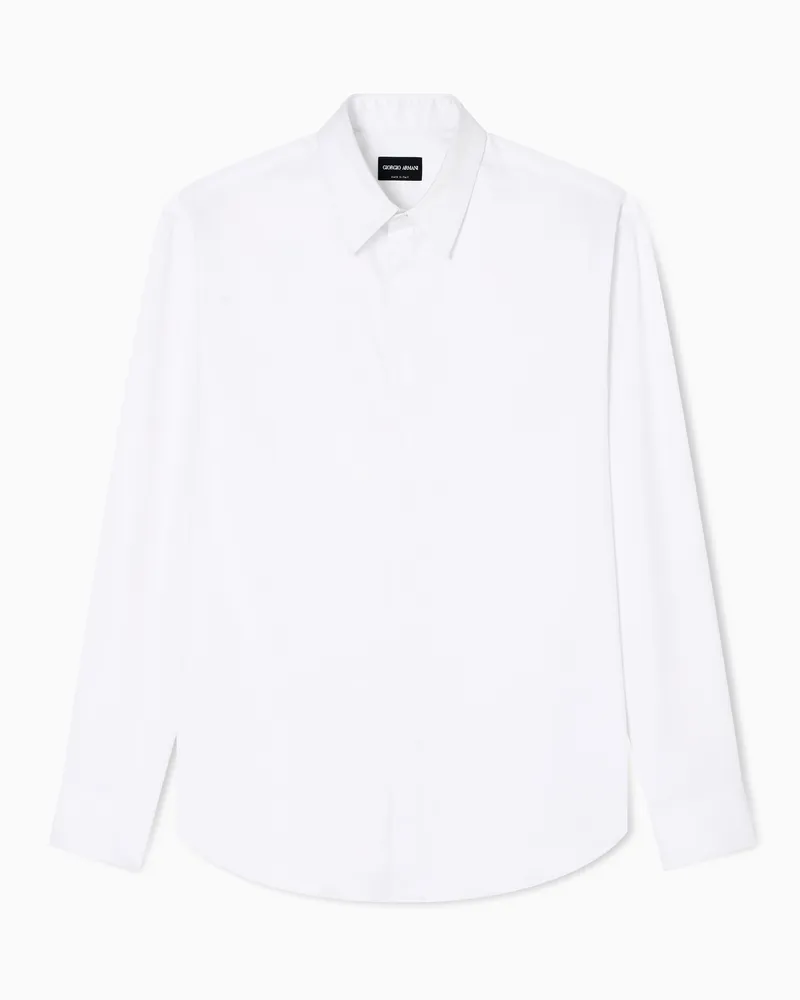 Giorgio Armani Hemd aus Baumwollstretch in Mikrostruktur Weiß