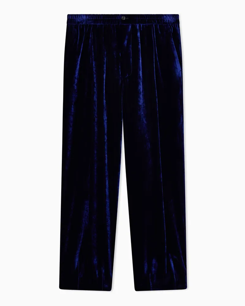 Giorgio Armani Hose Regularschnitt aus Samt mit elastischem Bund Blau