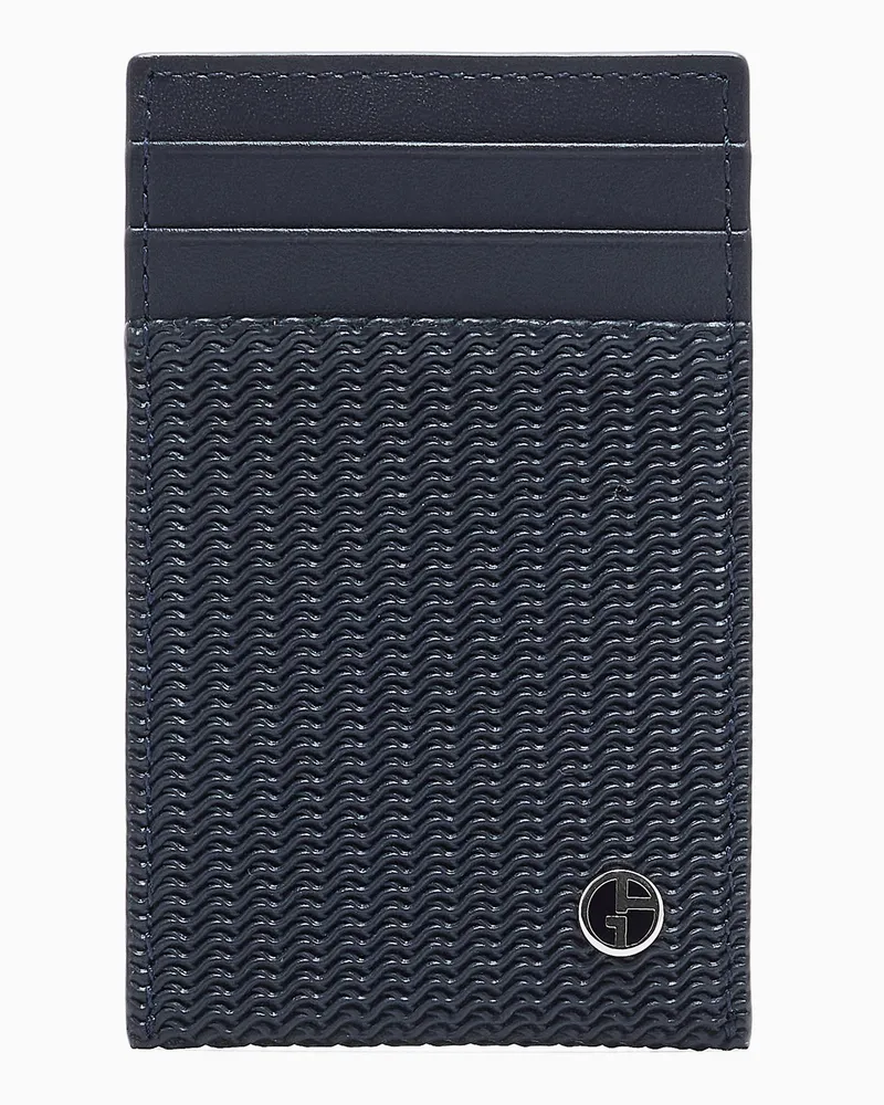 Giorgio Armani Kartenetui aus bedrucktem Leder Marineblau