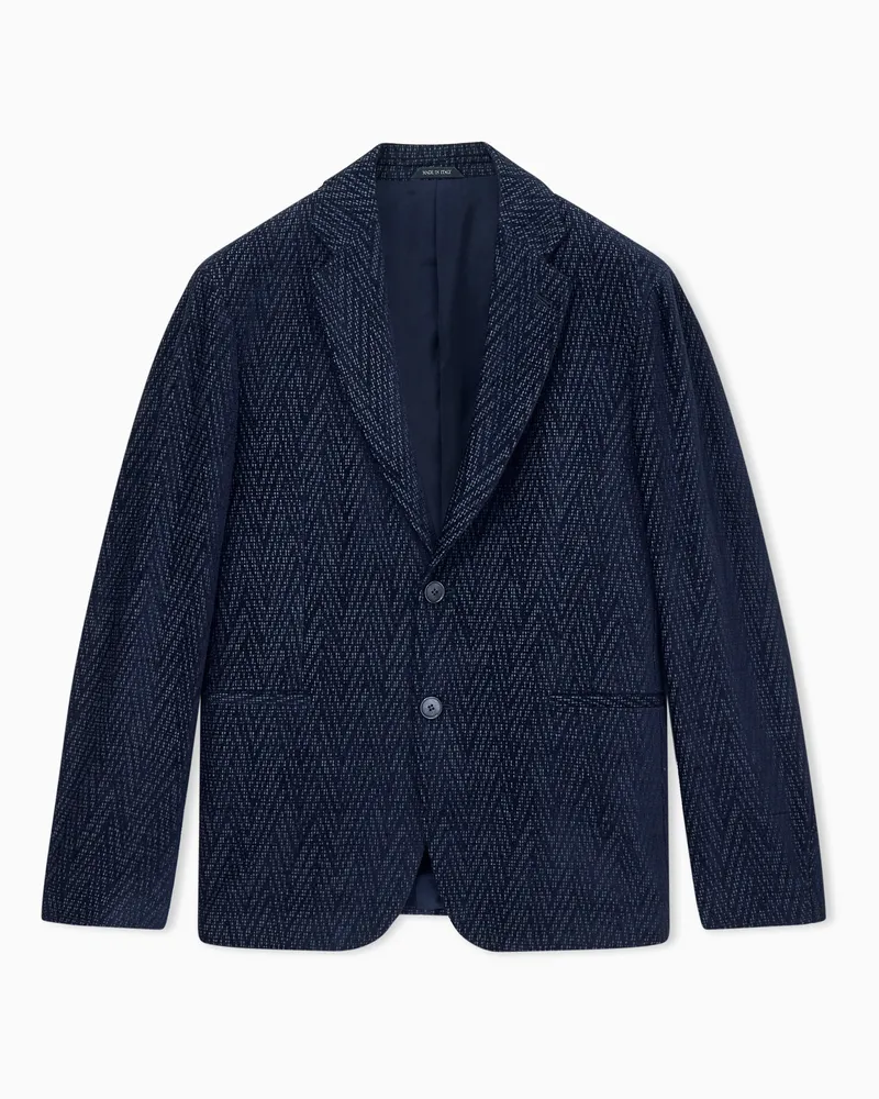 Giorgio Armani Blazer Regular Fit mit Chevronmuster aus Viskose und Seide Blau