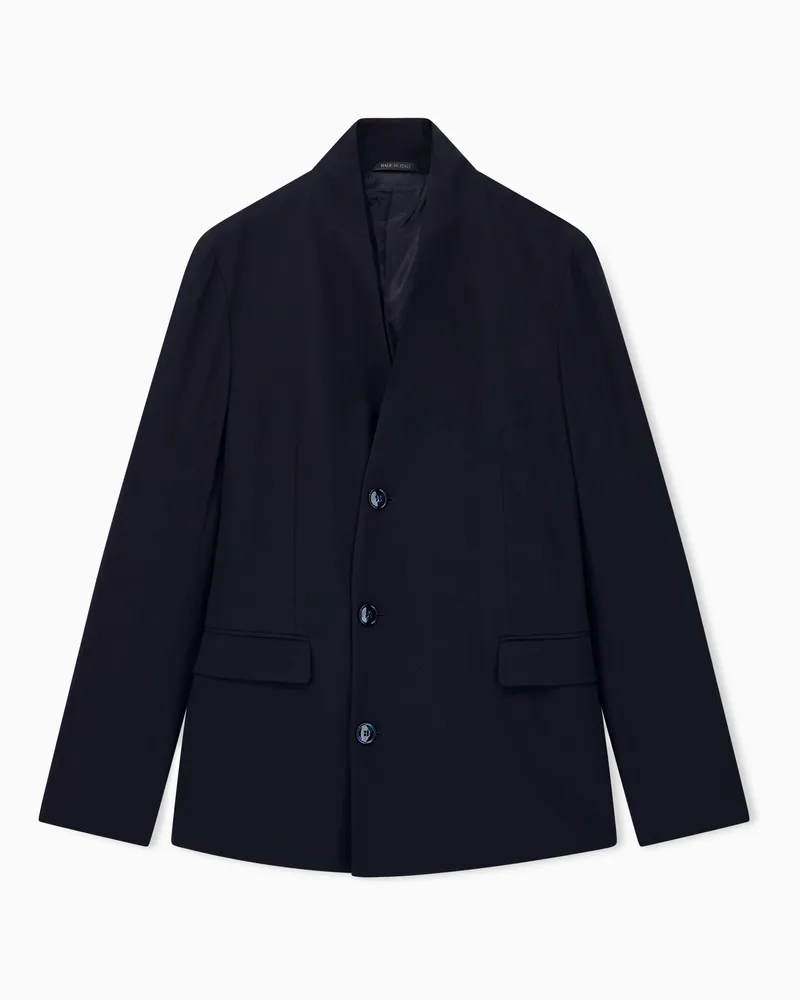 Giorgio Armani Blazer schmaler Schnitt Schurwollkrepp mit Revers Marineblau