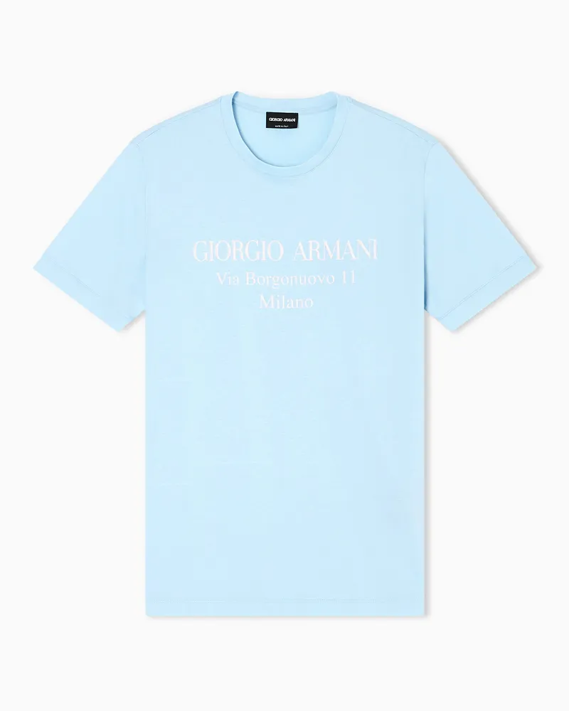 Giorgio Armani T-Shirt mit Rundhalsausschnitt der Borgonuovo 11-Reihe aus Pima-Baumwolljersey Hellblau