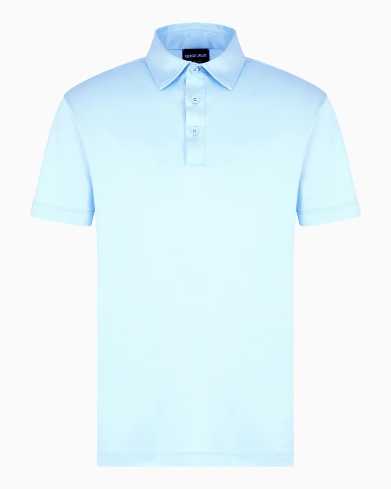 Giorgio Armani Poloshirt aus Seidenjersey und Baumwollgemisch Hellblau