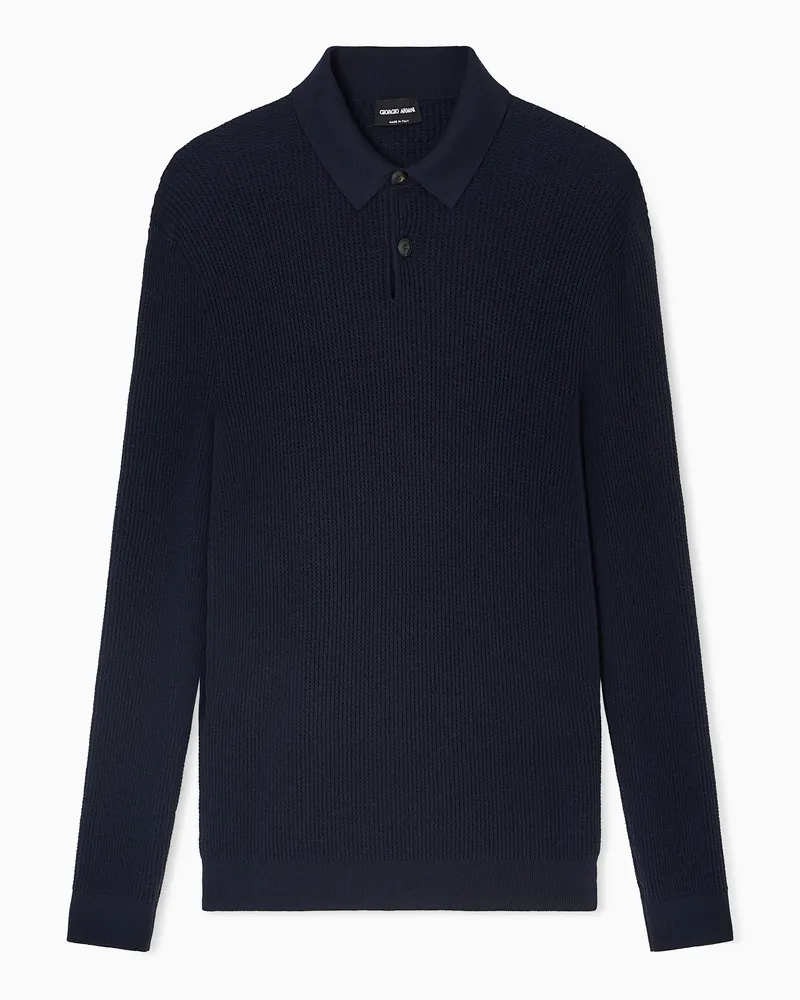 Giorgio Armani Poloshirt mit langen Ärmeln aus Schurwolle und Kaschmir Blau