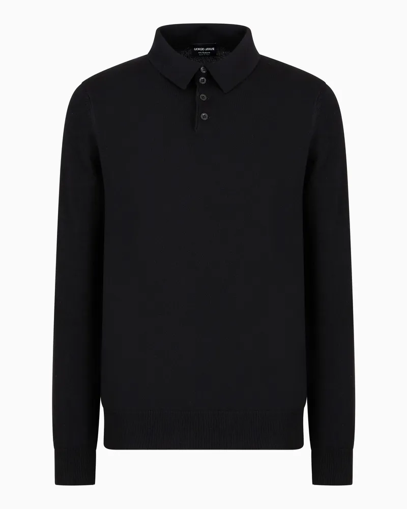 Giorgio Armani Poloshirt mit langen Ärmeln aus Kaschmir Schwarz