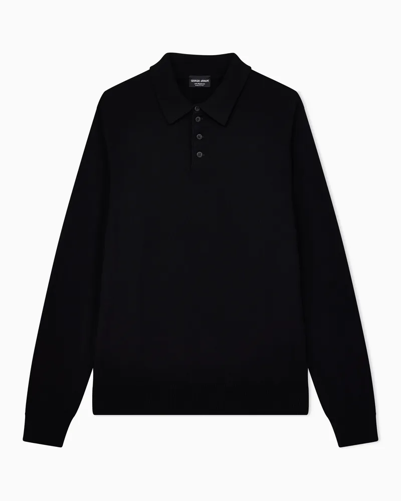 Giorgio Armani Poloshirt mit langen Ärmeln aus Kaschmir Schwarz