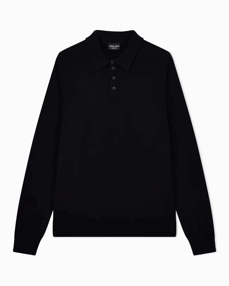 Giorgio Armani Poloshirt mit langen Ärmeln aus Kaschmir Schwarz