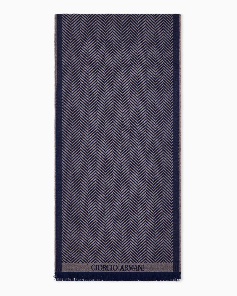 Giorgio Armani Schal aus Schurwolle mit Fischgrätmuster und Fransen Beige