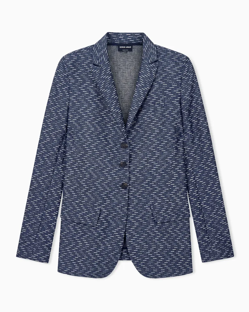 Giorgio Armani Jacquard-Blazer Jackets Kaschmir Seide mit Fischgrätmuster Grau