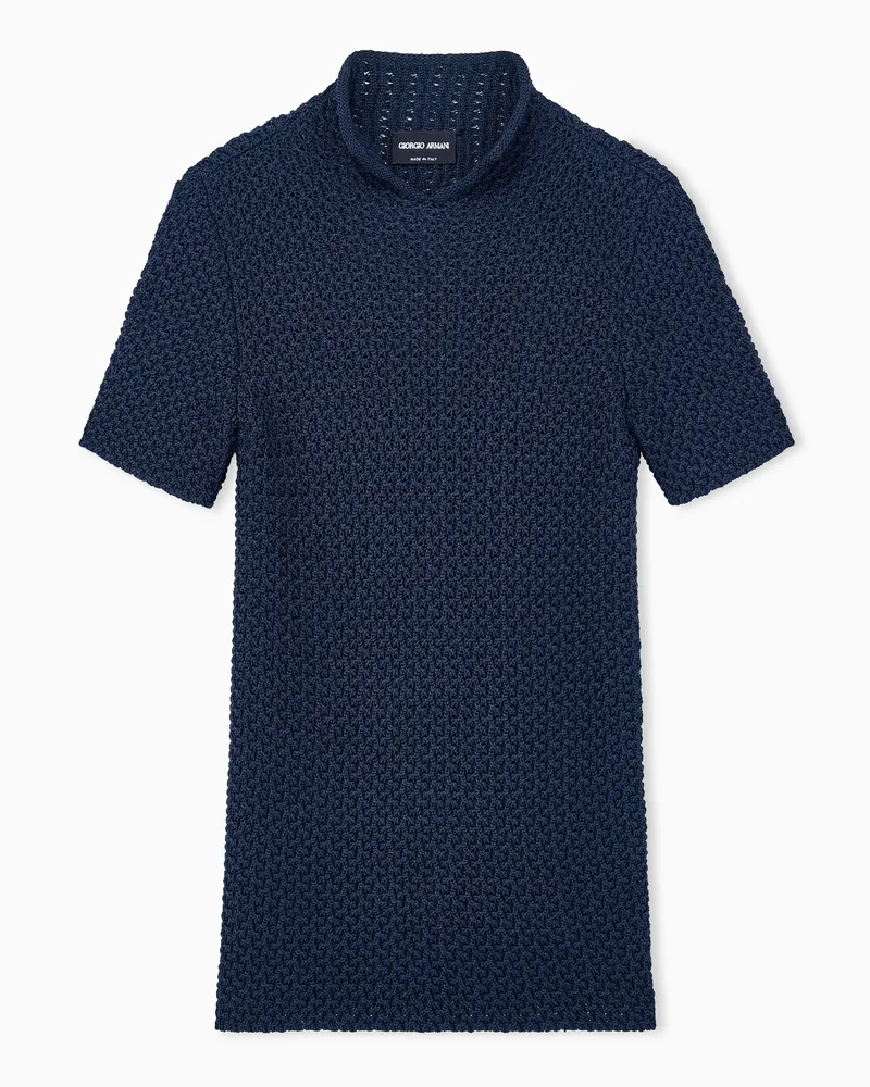 Giorgio Armani Kurzarmpullover Sweaters aus Viskose mit 3D-Wabenstruktur Blau