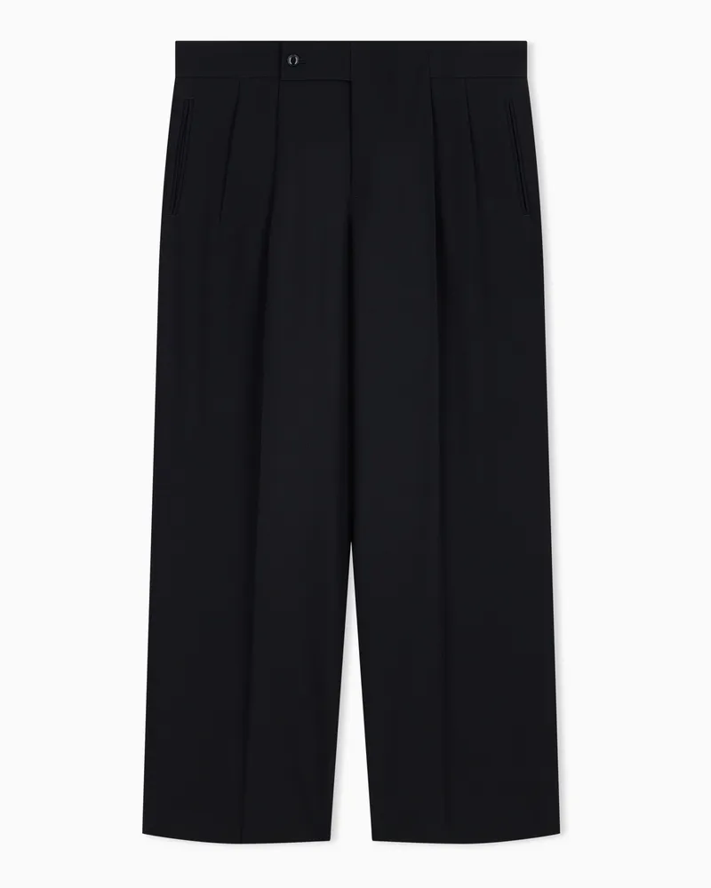 Giorgio Armani Weite Hose mit zwei Bundfalten aus reinem Schurwollkrepp Schwarz