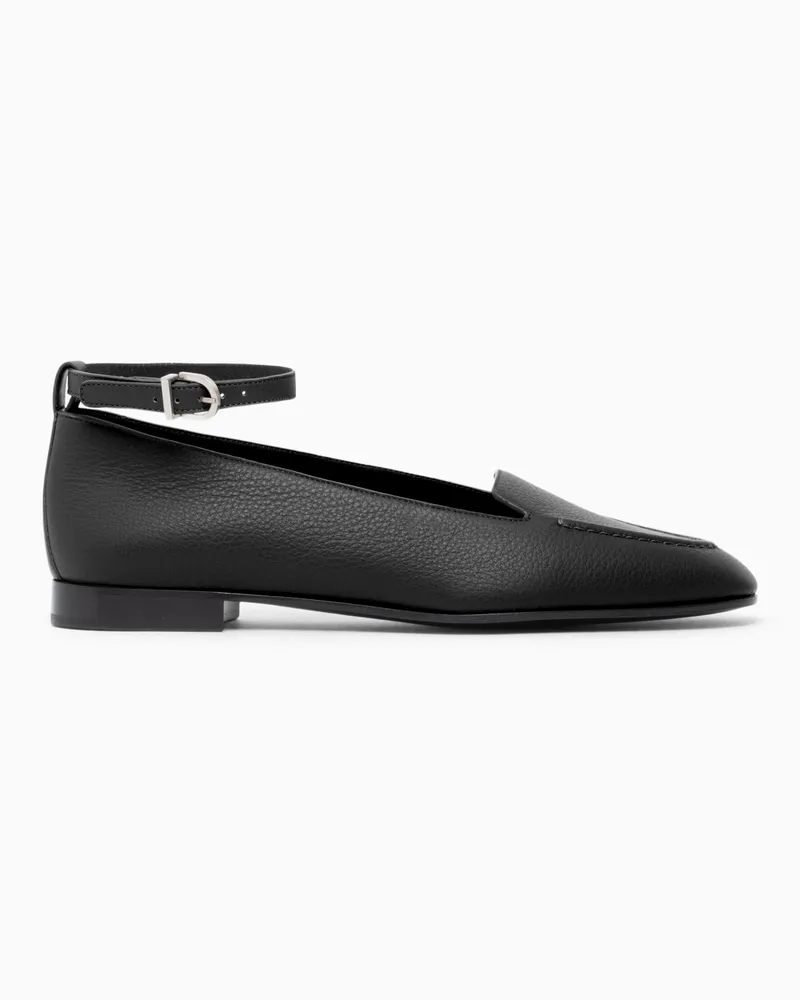 Giorgio Armani Ballet Flat aus Leder verstellbarer Knöchelriemen Schwarz