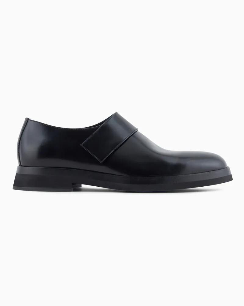 Giorgio Armani Classic Leather Monk Strap Shoe Schwarz