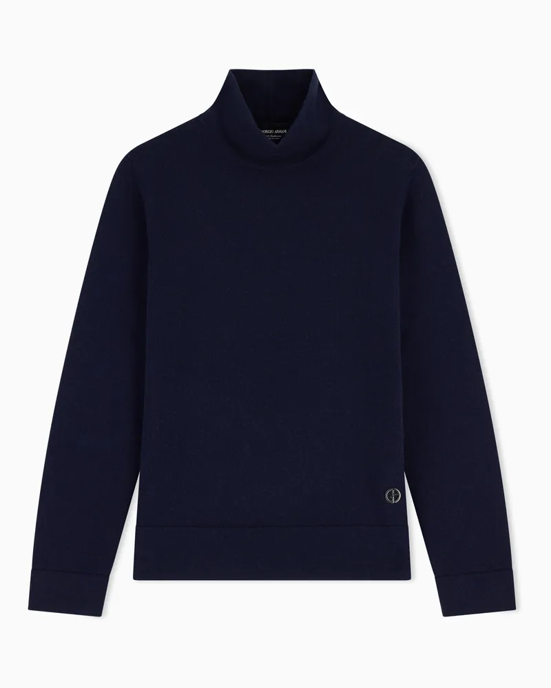 Giorgio Armani Pullover mit halsfernem Rollkragen aus reinem Kaschmir Marineblau