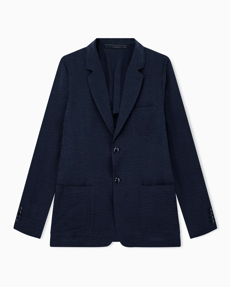 Giorgio Armani Regular Fit Blazer mit Reverskragen und Fischgratmuster Blau