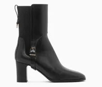 Boot Lederstiefeletten mit Blockabsatz und Metallschnalle