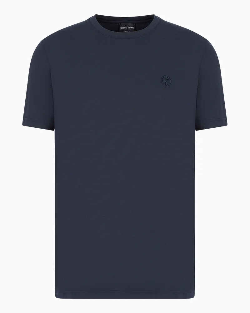 Giorgio Armani Kurzärmeliges Loungewear-T-Shirt aus Stretchjersey Blau
