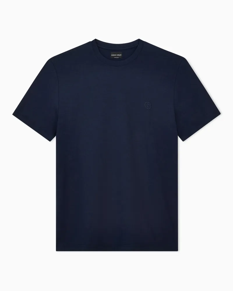 Giorgio Armani Kurzärmeliges Loungewear-T-Shirt aus Stretchjersey Blau