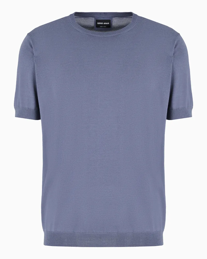 Giorgio Armani Pullover mit Rundhalsausschnitt und kurzen Ärmeln aus Seide und Baumwolle Blau