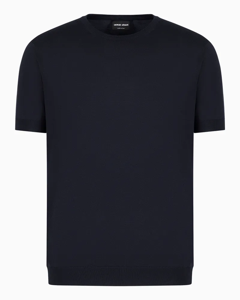 Giorgio Armani Pullover mit Rundhalsausschnitt und kurzen Ärmeln aus Seide und Baumwolle Blau