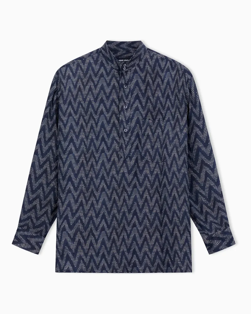 Giorgio Armani ASV Polo-Hemd aus Viskose und Seide mit Fischgrat-Muster Marineblau
