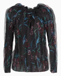 Giorgio Armani Langarm-bluse Aus Seidenorganza mit Blumen-print Gemustert