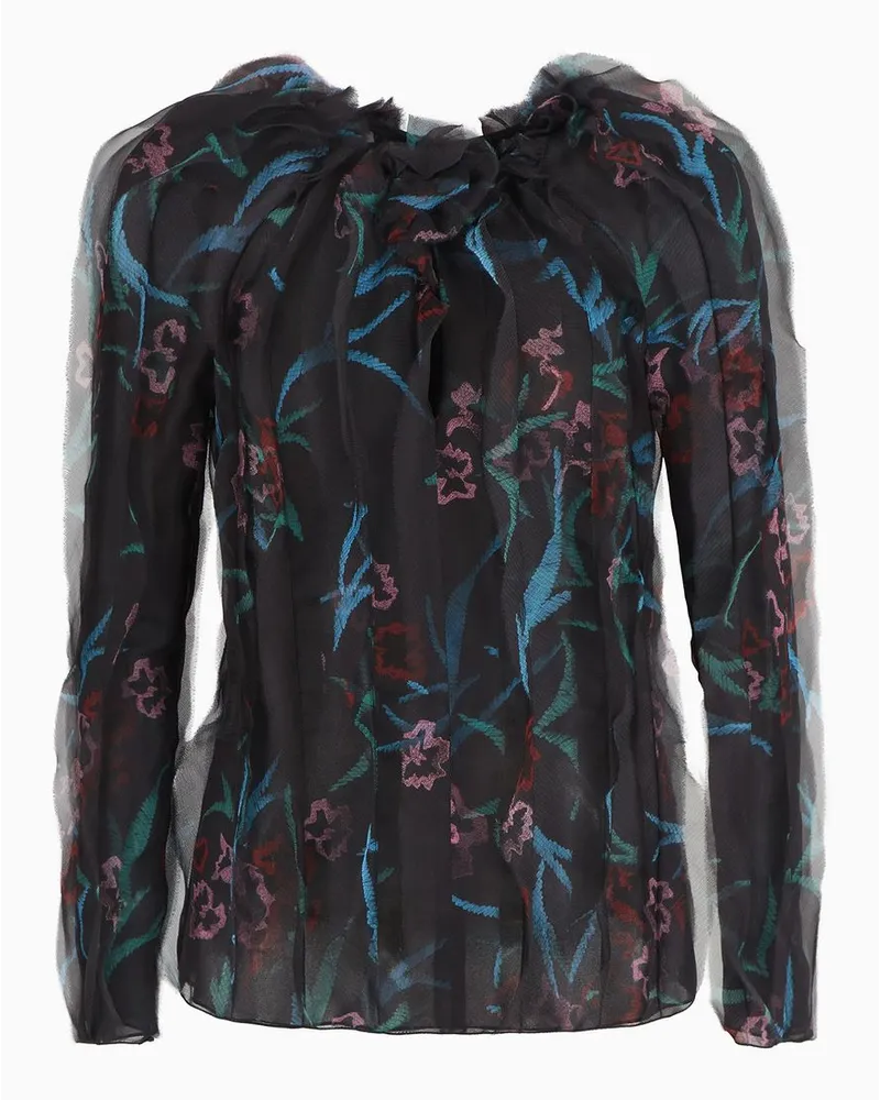 Giorgio Armani Langarm-bluse Aus Seidenorganza mit Blumen-print Gemustert