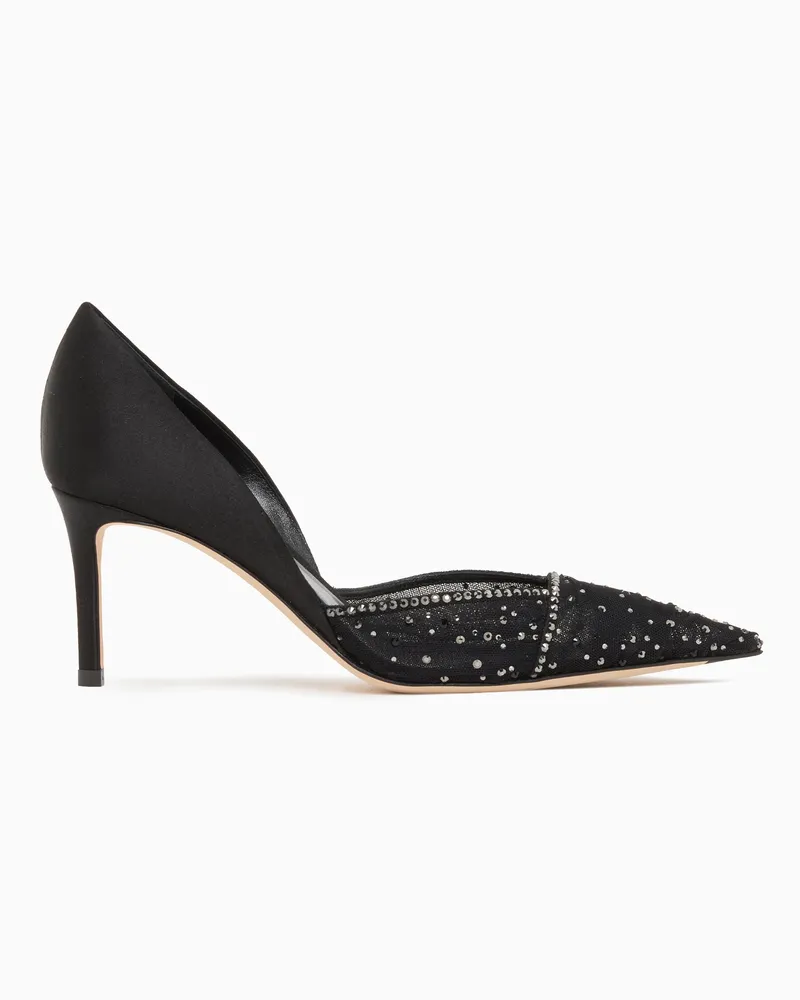 Giorgio Armani Pumps aus Tüll, Satin und Strass Schwarz