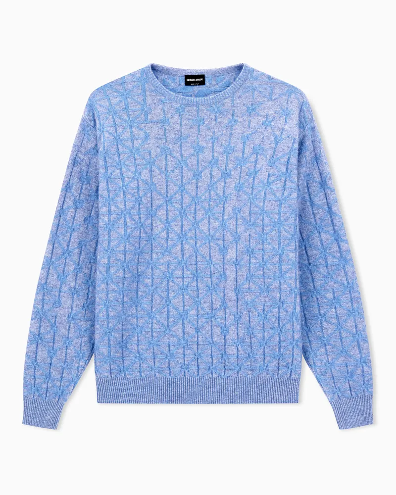 Giorgio Armani Pullover mit Rundhalsausschnitt aus Schurwoll-Kaschmir-Jacquard Hellblau