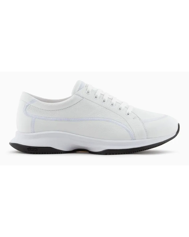 Giorgio Armani Sneaker Aus Hirschleder und Leder Weiss