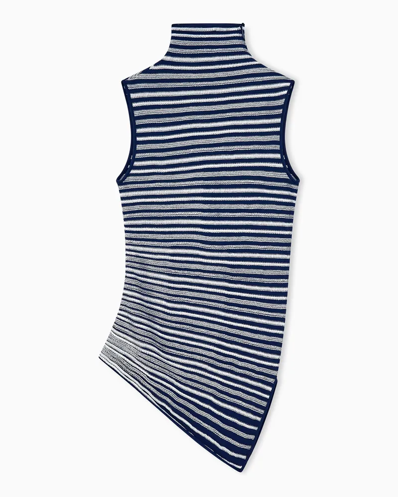 Giorgio Armani Ärmelloses Rollkragentop mit Streifen und Seitenschlitz Marineblau
