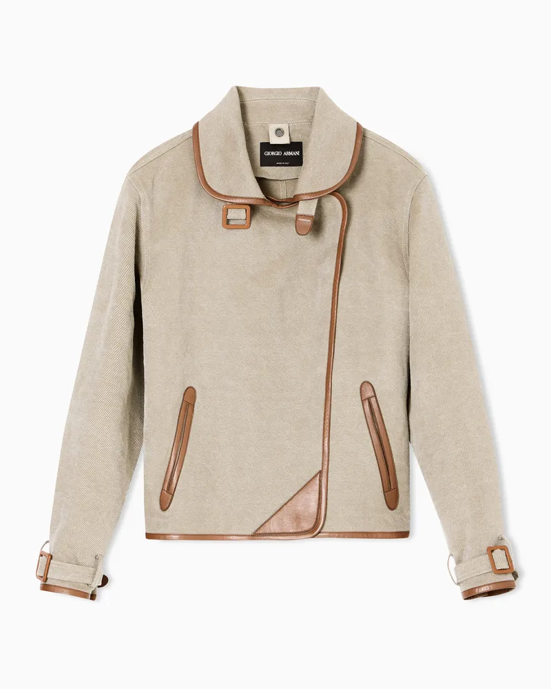 Giorgio Armani Caban aus Hanf, Viskose und Kavallerie-Twill aus Baumwolle Beige