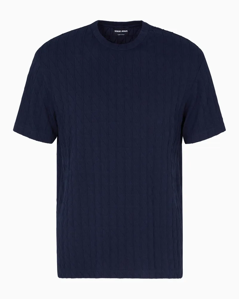 Giorgio Armani Pullover mit Rundhalsausschnitt und kurzen Ärmeln aus Kaschmir und Seide Blau