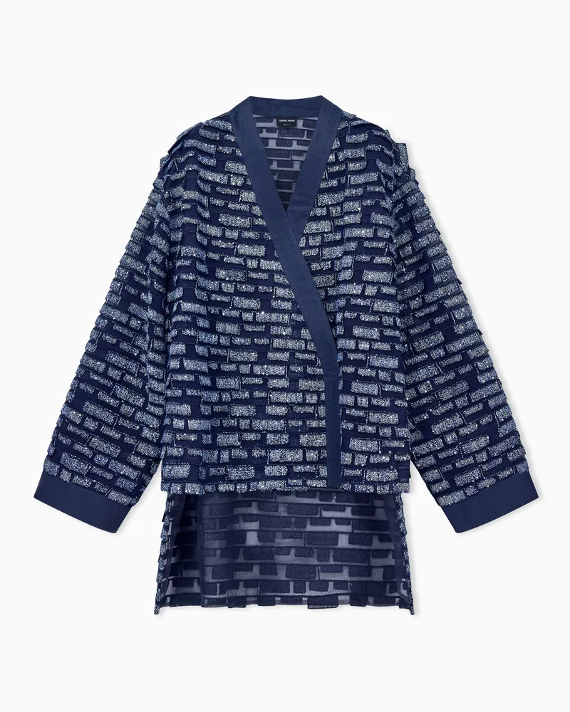 Giorgio Armani Wickeljacke aus besticktem Tüll mit schimmernden Pailletten Blau
