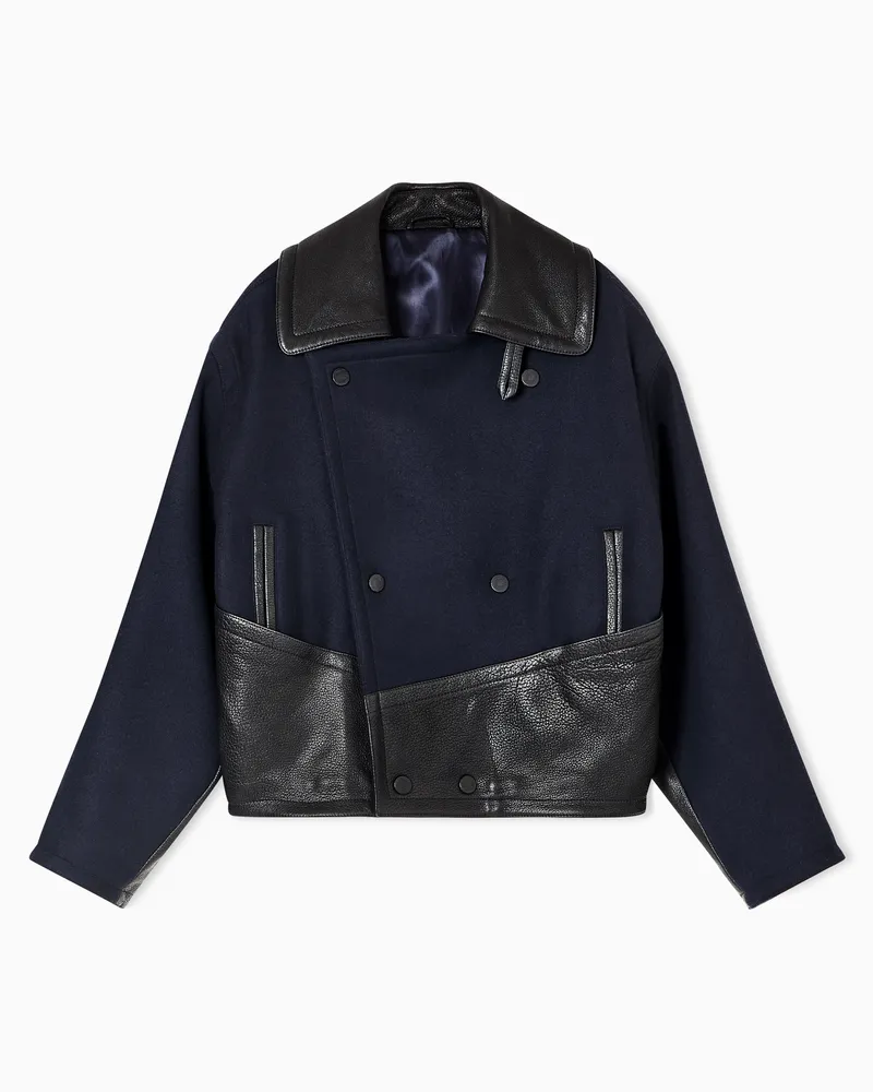 Giorgio Armani Blouson aus Lammnappaleder und Schurwollgewebe Schwarz